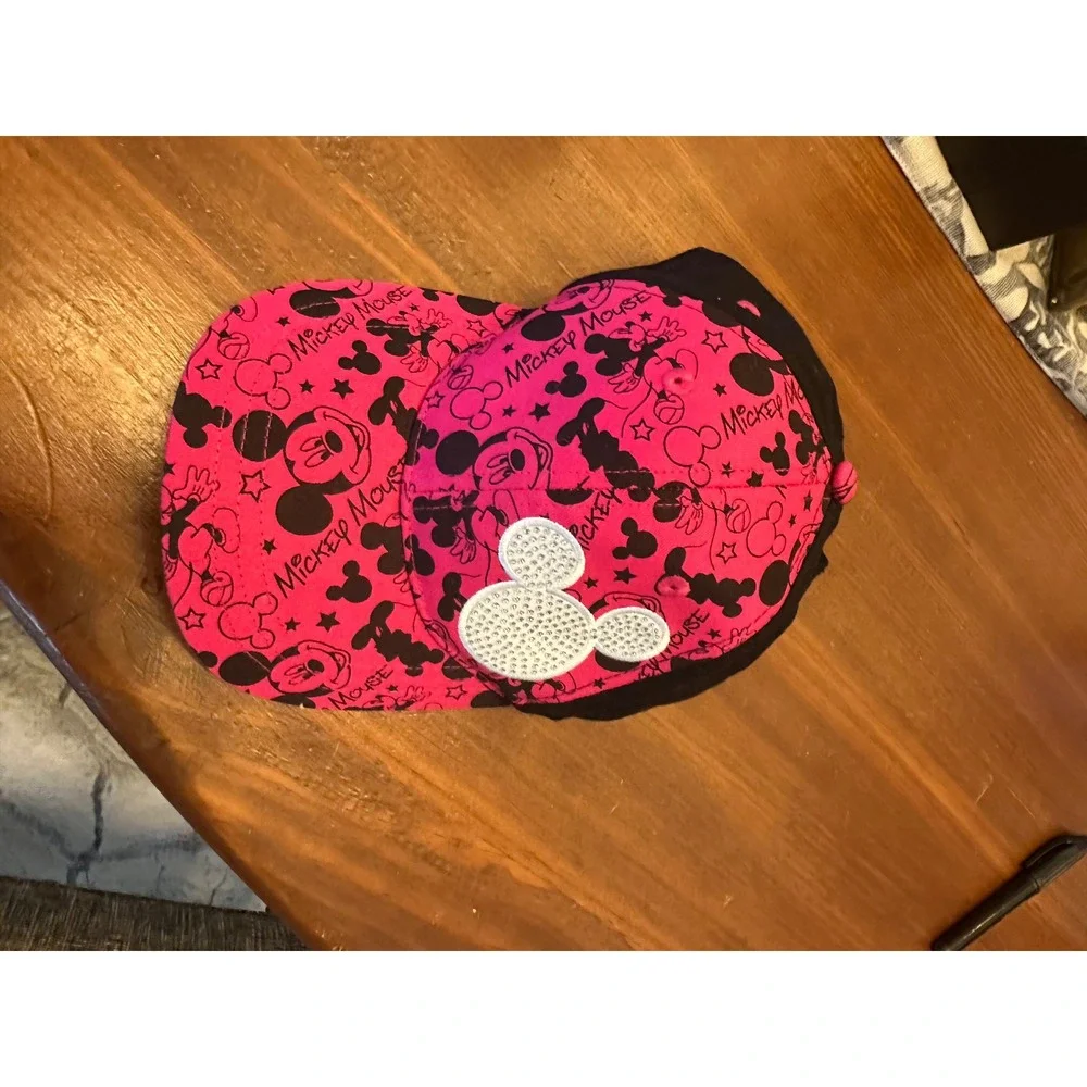 Disney Parks‎ Pink Mickey Mouse Baseball Cap Youth Rhinestone Accents EUC